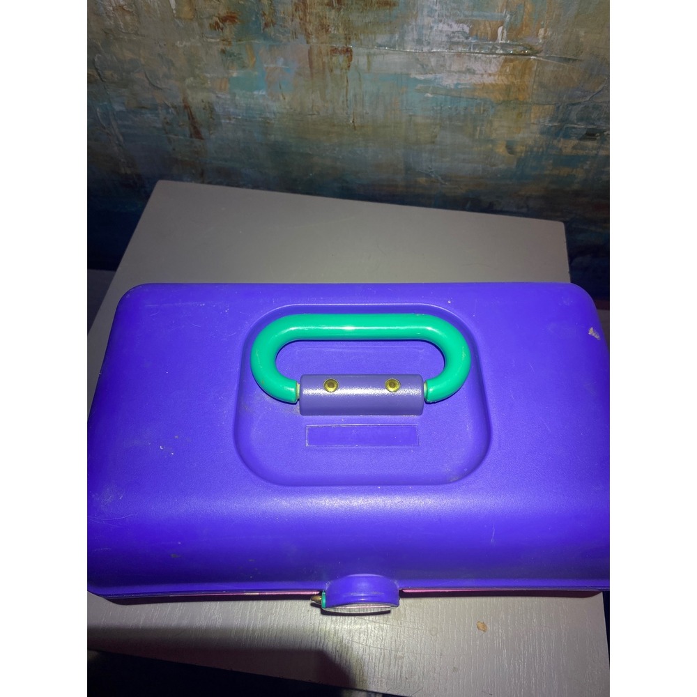 Vintage Caboodles Makeup Case Purple Pink Teal Mirror 90s Retro Organizer Box - Picture 4 of 5
